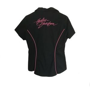 Harley Davidson Women’s Full Zip Top Short Sleeves - Black/Pink SZ: M